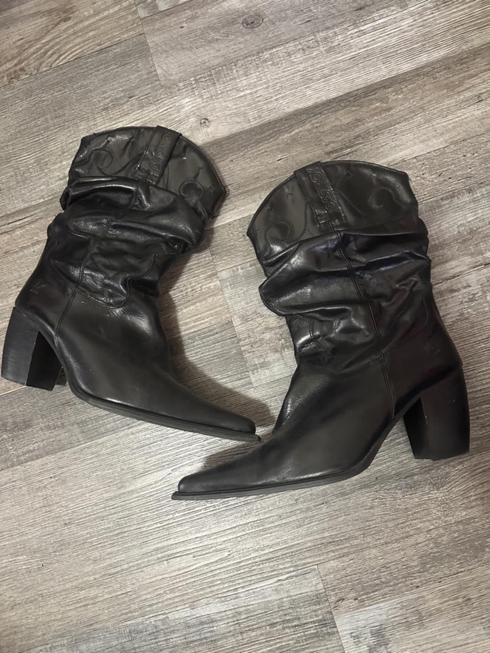 Vintage Destroy Spain Black Leather Western Boots 39 US 8-8.5